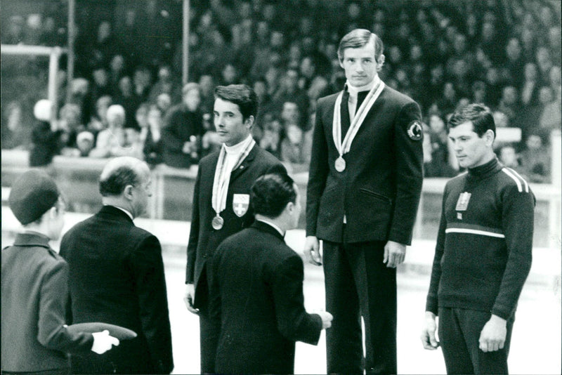 Jean-Claude Killy with Favre of Zwitzerland and Messner of Australia - Vintage Photograph