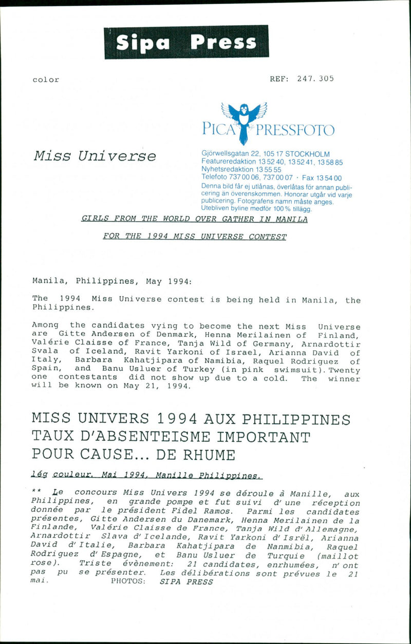 Miss Universe competition in Manila 1994 - Vintage Photograph