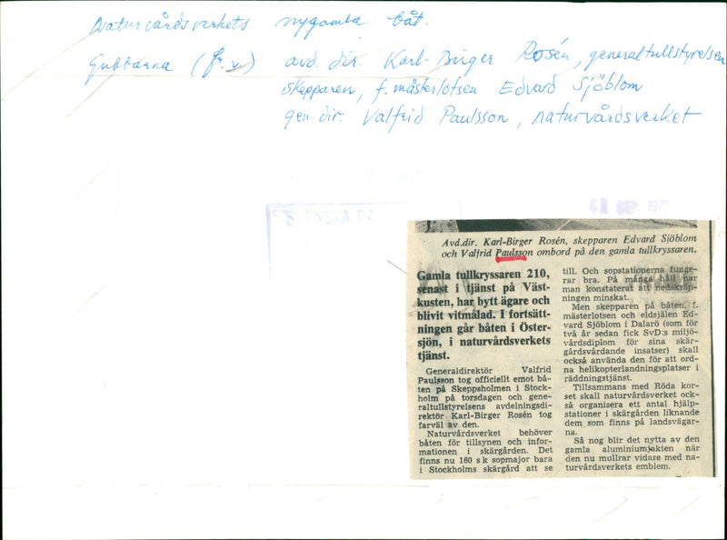 BIRGER SKIPPER HAS CARDS MASCALOTSEN DIR PAULSSON NATUREVARD - Vintage Photograph