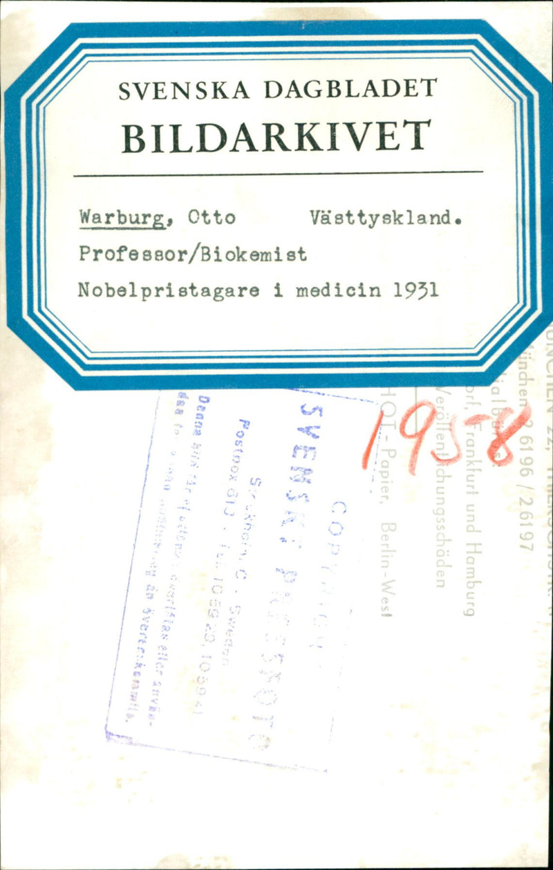 Otto Warburg Nobel Laureate Chemistry 1931 - Vintage Photograph