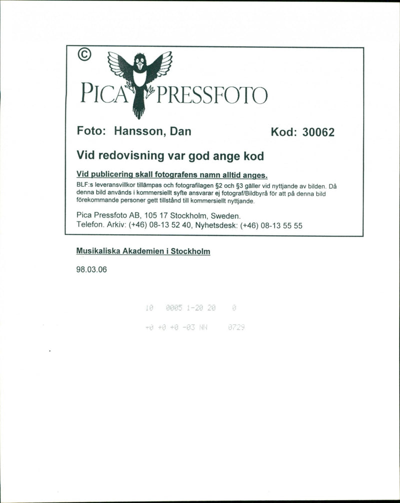 1998 MIDDLE MUSIC TELEPHONE SWEDEN RESPONSIBLE IMAGE DELIVERY - Vintage Photograph