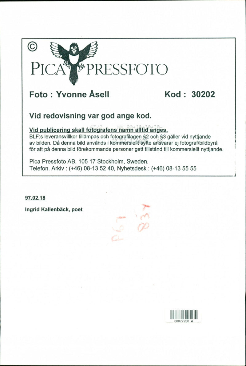 1997 TELEPHONE SWEDEN RESPONSIBLE IMAGE DELIVERY BLFS POET - Vintage Photograph