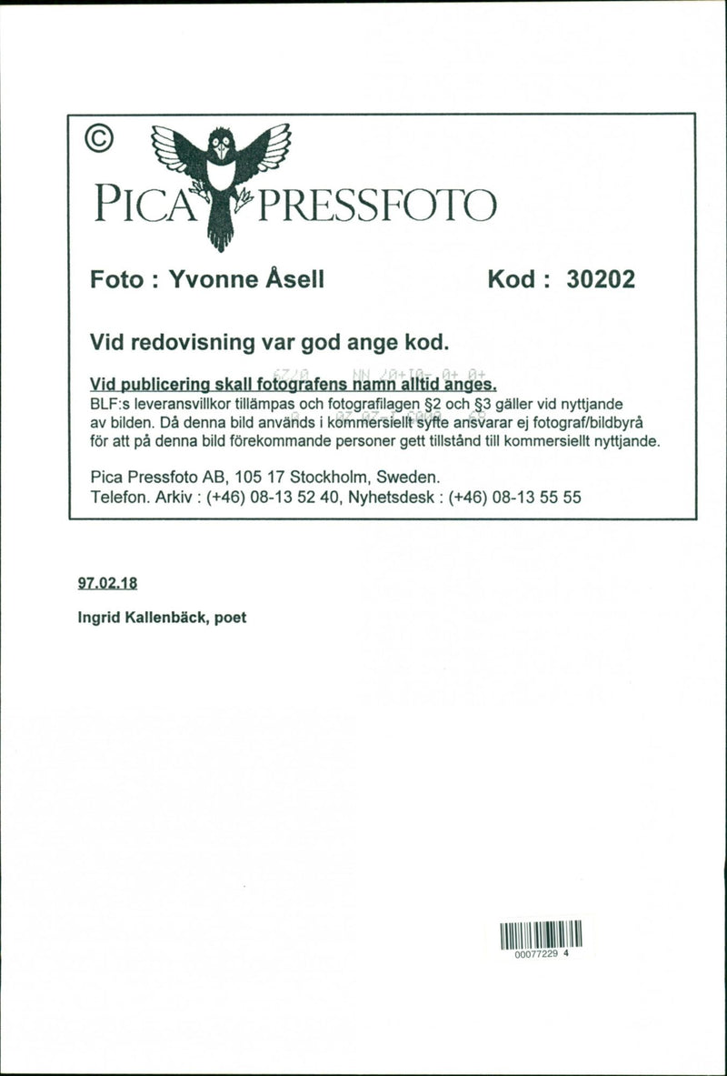 1997 TELEPHONE SWEDEN RESPONSIBLE IMAGE DELIVERY BLFS POET - Vintage Photograph