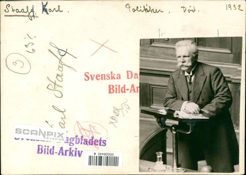 Karl Staaff, Swedish Politician. - Vintage Photograph