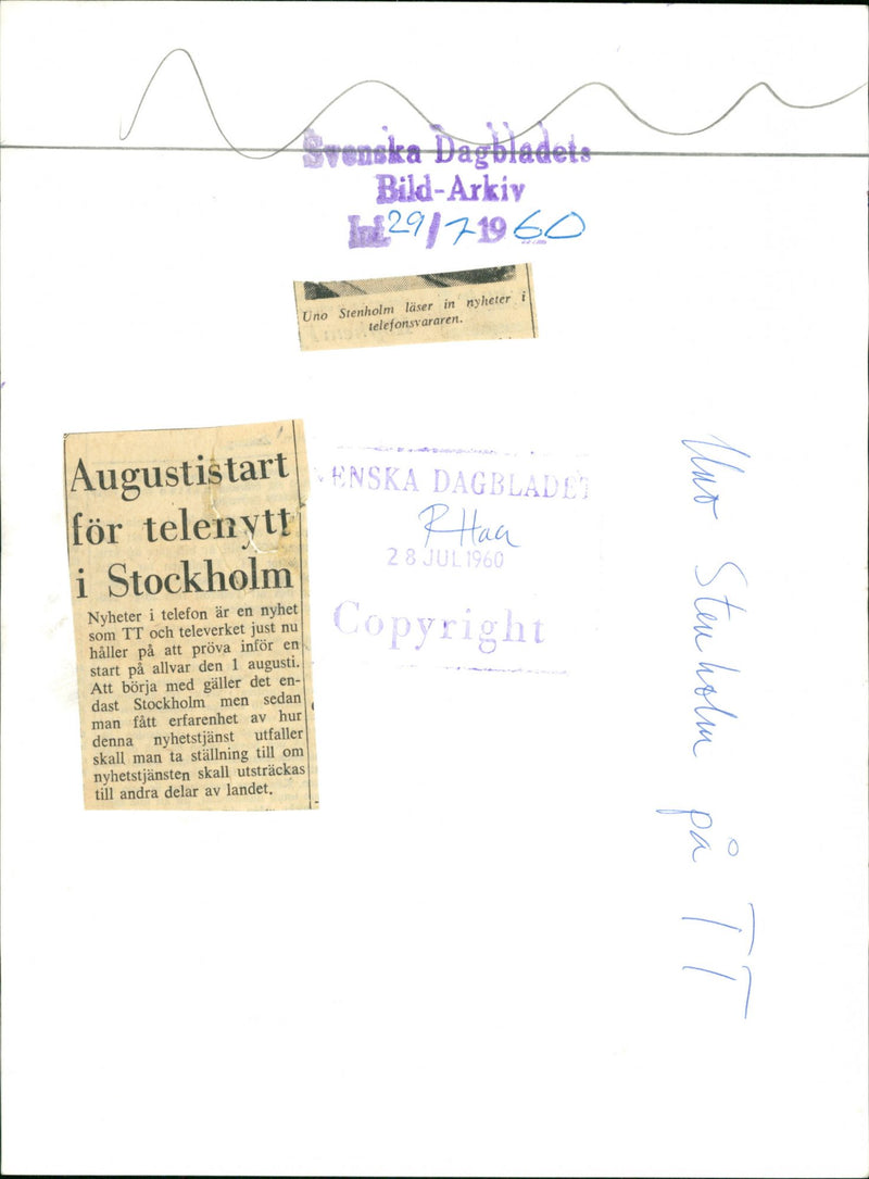 Uno Stenholm, reads news in the answering machine. - Vintage Photograph