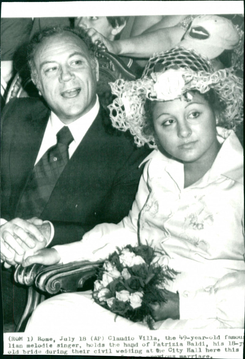 Claudio Villa and his bride, Patrizia Baldi. - Vintage Photograph