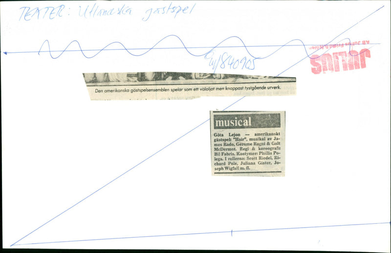 American guest play: The musical "Hair" at GÃ¶ta Lejon - Vintage Photograph