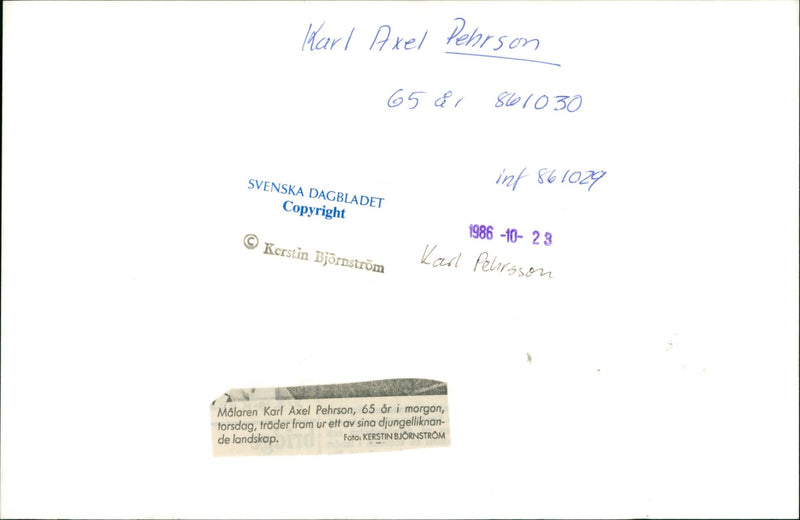 1986 TRADES MALAREN PELIRSSON HIS LANDSCAPES THURSDAY DAIBADE KERSTIN - Vintage Photograph