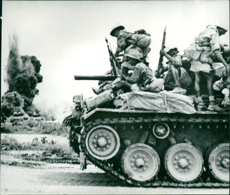 French soldiers enter a tank - Vintage Photograph