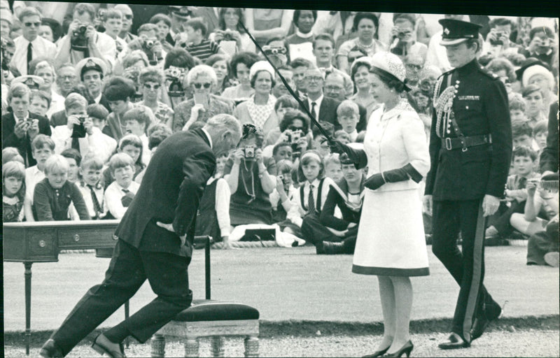 Queen Elizabeth II bestows Knighthood on Francis Chichester - Vintage Photograph