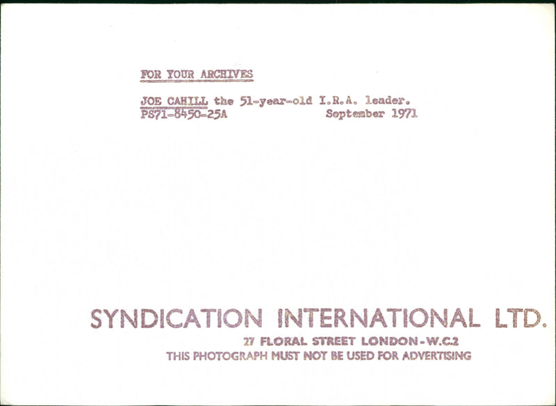 Joseph Cahill, I.R.A. leader - Vintage Photograph