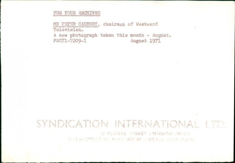 Peter Cadbury - Vintage Photograph