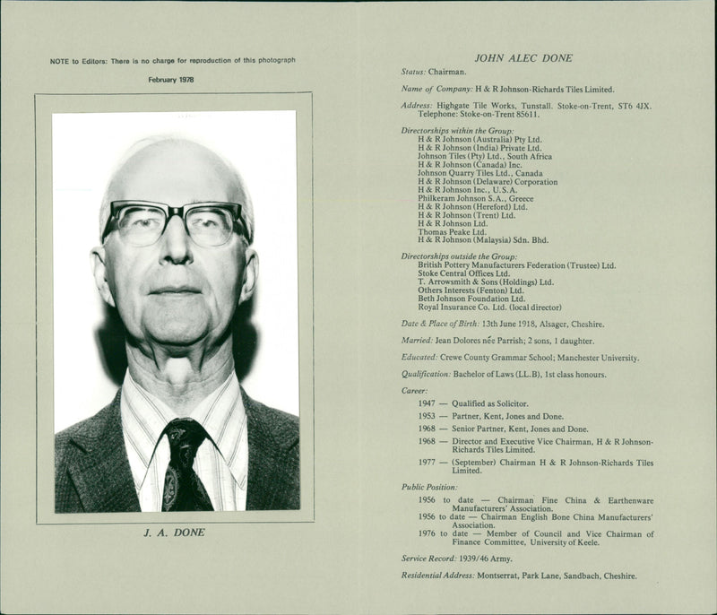 John Alec Done - Vintage Photograph