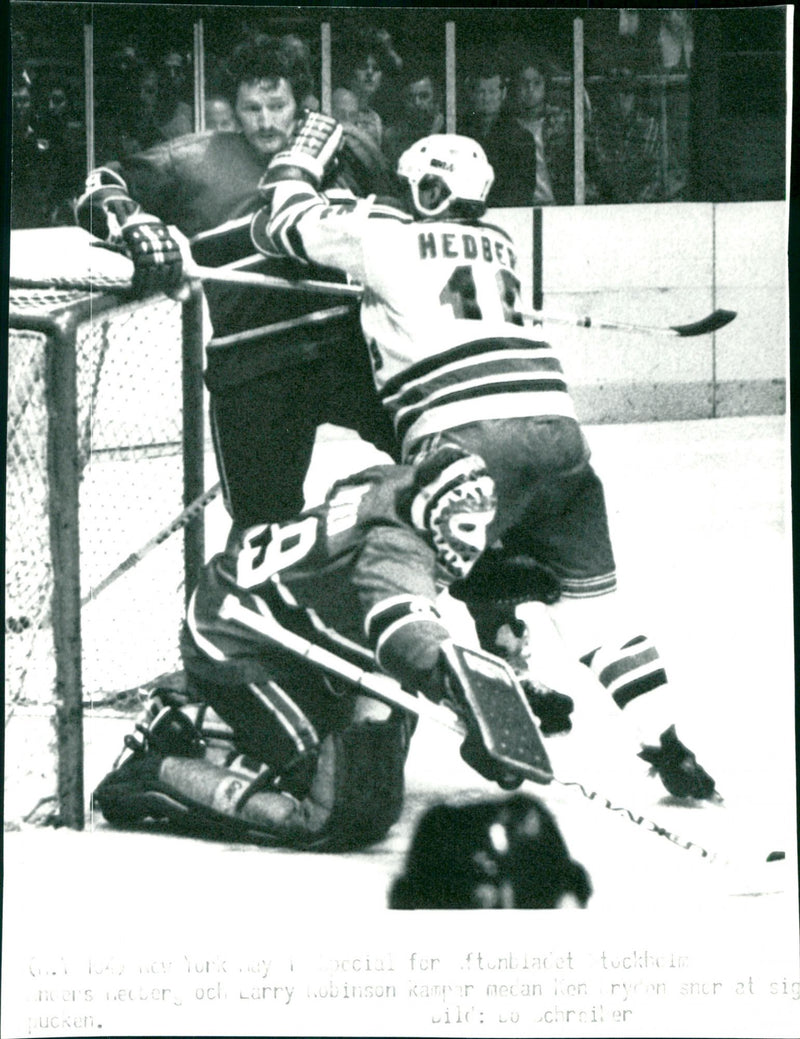 Anders Hedberg and Larry Robinson fight for the puck - Vintage Photograph