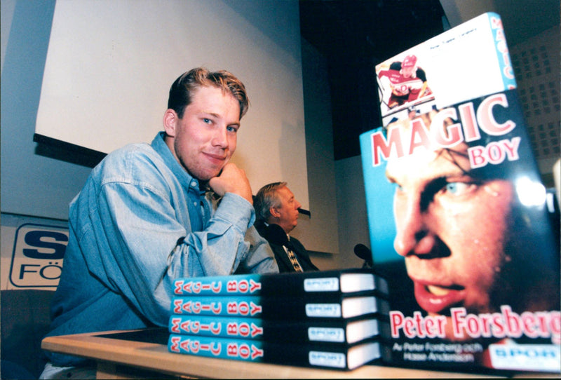 Peter Forsberg with his own book - Vintage Photograph