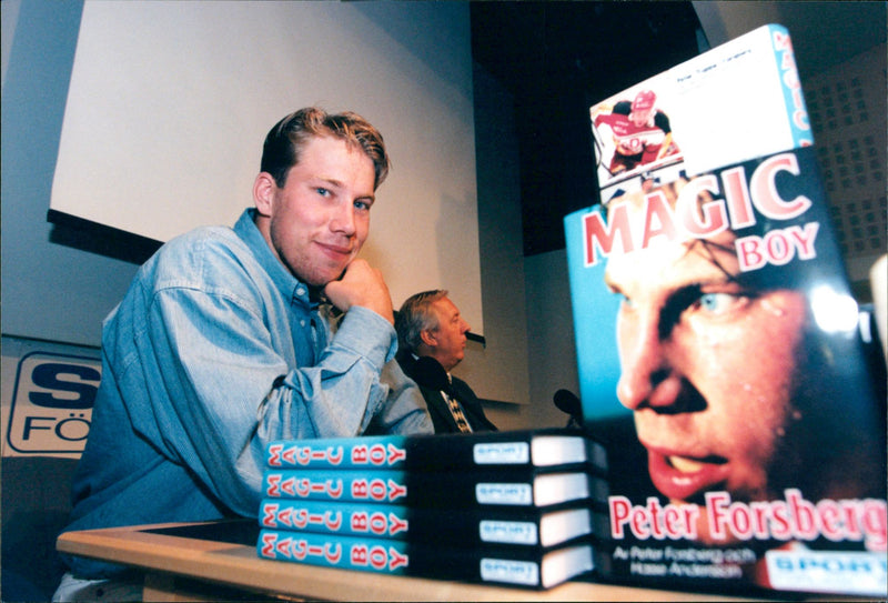 Peter Forsberg with his book about himself - Vintage Photograph