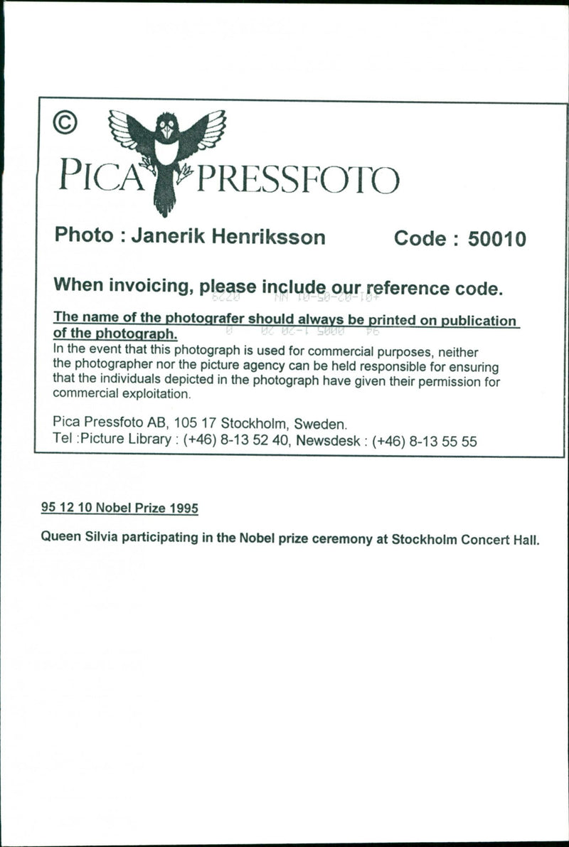 1995 SWEDEN PICA FULLY TEL THEIR HENRIKSSON JANERIK QUEEN CONCERT NOBEL PRIZE - Vintage Photograph
