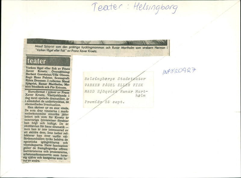 POLSTER HELSINGBORG STREBER NEITHER DAZZLING HERMAN THEATER SEPT GREVENIUS - Vintage Photograph