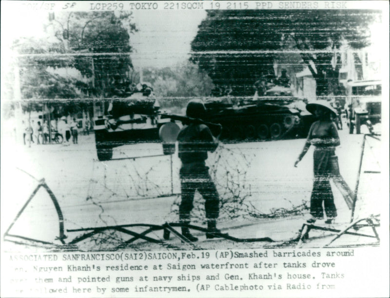 Tanks force the barricades - Vintage Photograph