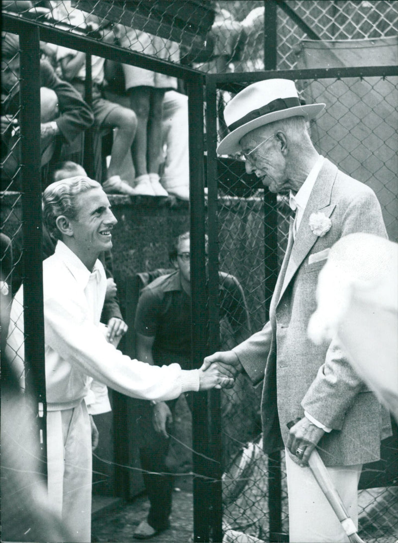 Bastad Tennis. Mr. G. greets Hungarian national team player Z. Katona - Vintage Photograph