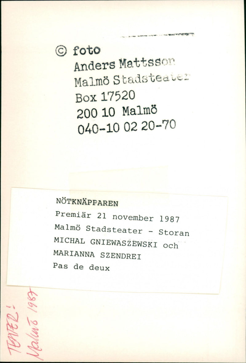 Marianne Szendrei and Michal Gniewaszewski at Malmö City Theater - Vintage Photograph