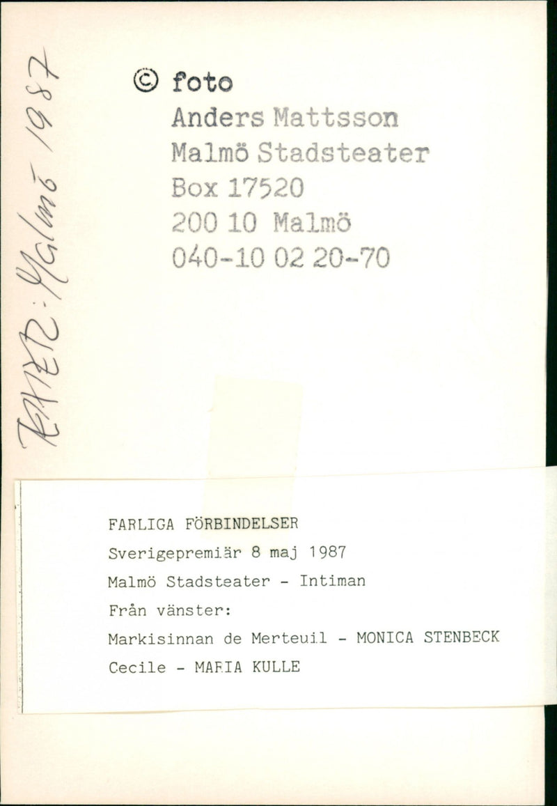 Markisinnan de Merteuil - Monica Stenbeck, Cecile - Maria Kulle - Vintage Photograph
