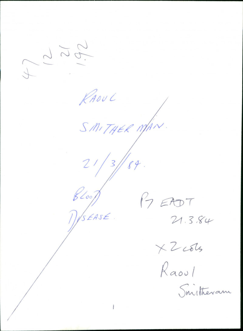 Lh RAOUL e SMITHERMAL 21/3/54 Blood BEADT DISEASE x 2 cols Raoul S - Vintage Photograph