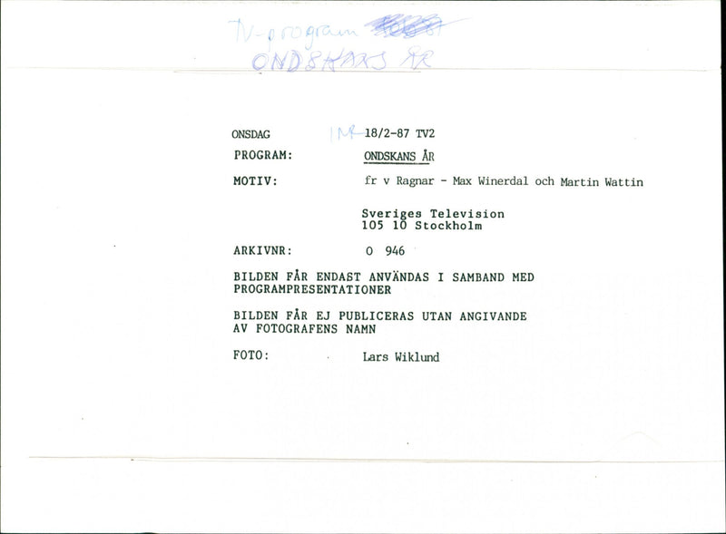 The Year of Evil Max Winerdal and Martin Wattin - Vintage Photograph