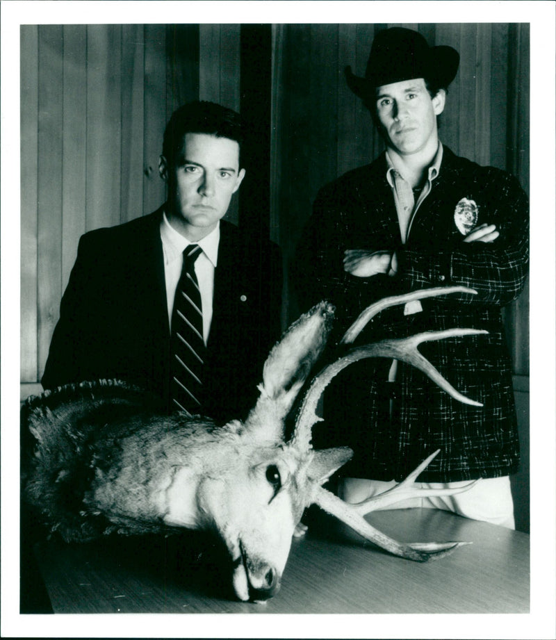 Kyle MacLachlan as Agent Dale Cooper and Michael Ontkean as Sheriff Harry S. Truman in the Twin Peaks television series - Vintage Photograph