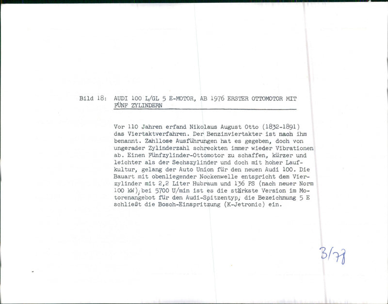 Audi: Five-Cylinder Engine - Vintage Photograph