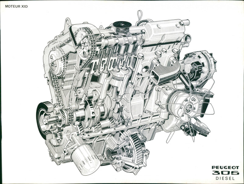 Peugeot 305 Diesel Engine - Vintage Photograph