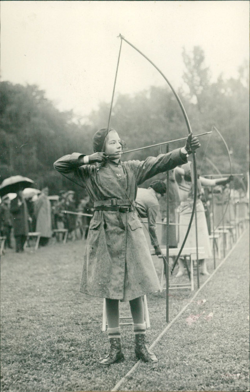 Inga Hultgren is the youngest girl in the archery competition - Vintage Photograph