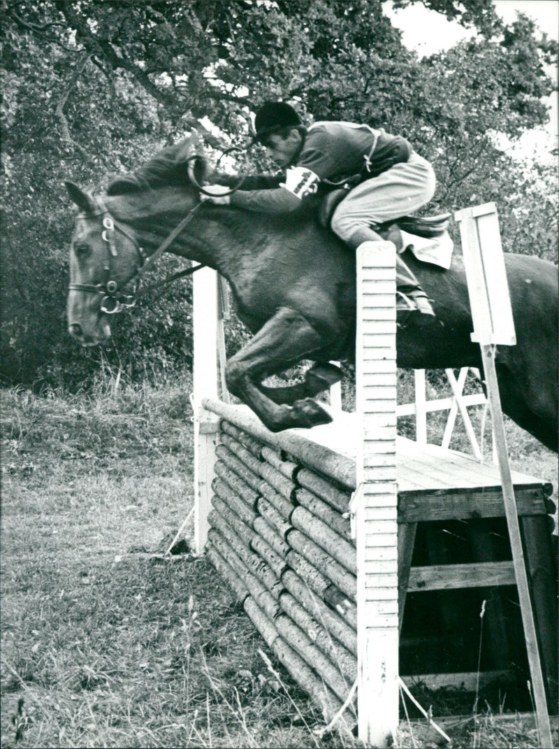 AndrÃ¡s BalczÃ³ in horse jumping - Vintage Photograph