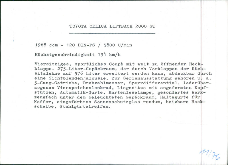 Toyota-celica Liftback 2000 GT - Vintage Photograph