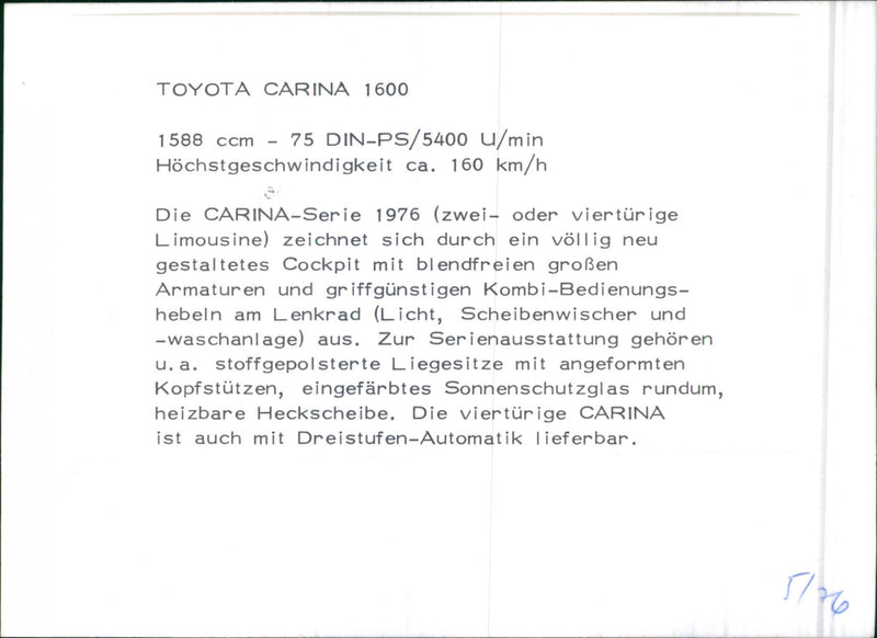 Toyota Carina 1600 - Vintage Photograph