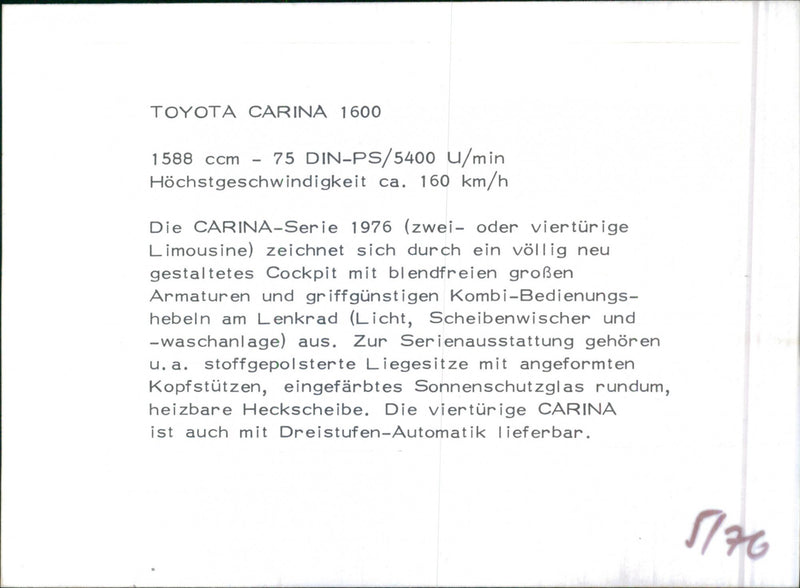 Toyota Carina 1600 - Vintage Photograph