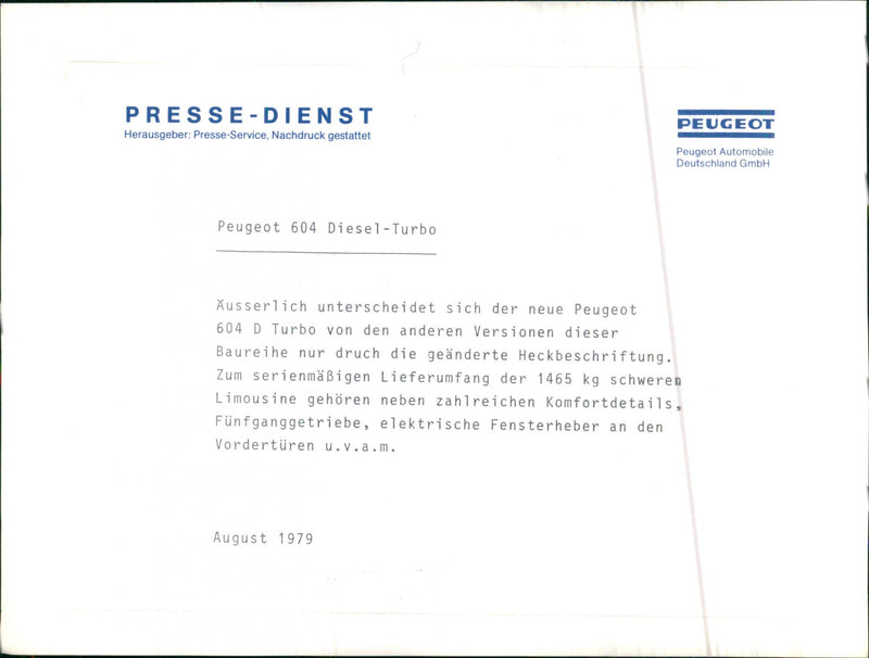 Peugeot 604 Diesel Turbo 1979 - Vintage Photograph