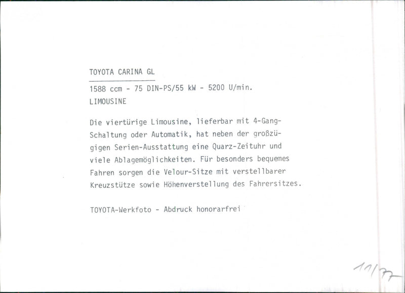 Toyota 'Carina'GL Limousine - Vintage Photograph