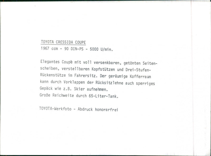 Toyota Cressida Coupe 1967 - Vintage Photograph