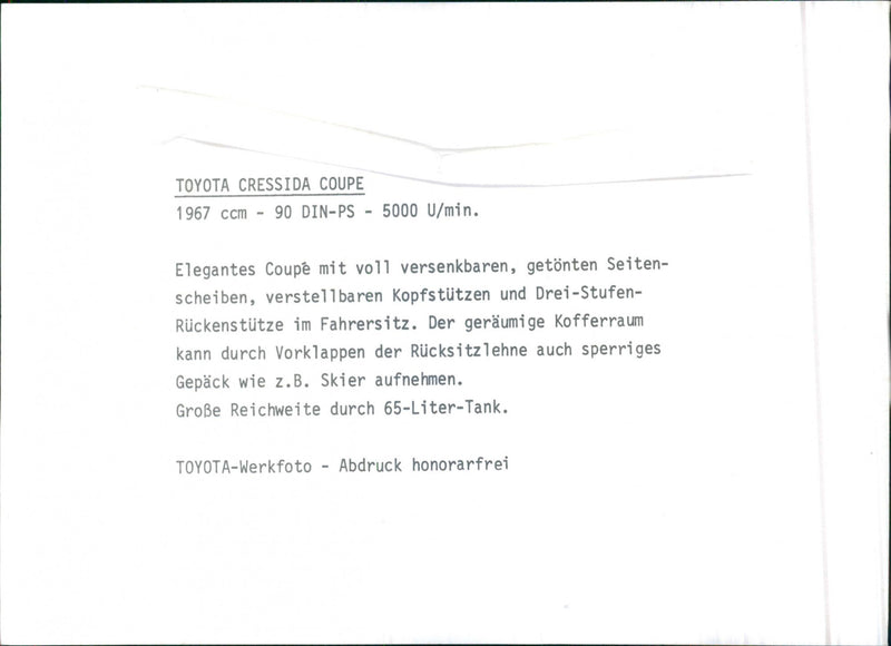 Toyota Cressida Coupe 1967 - Vintage Photograph
