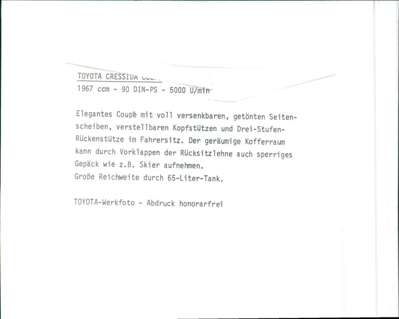 Toyota Cressida Coupe 1967 - Vintage Photograph