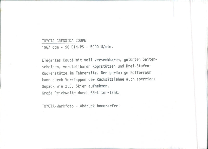 Toyota Cressida Coupe 1967 - Vintage Photograph