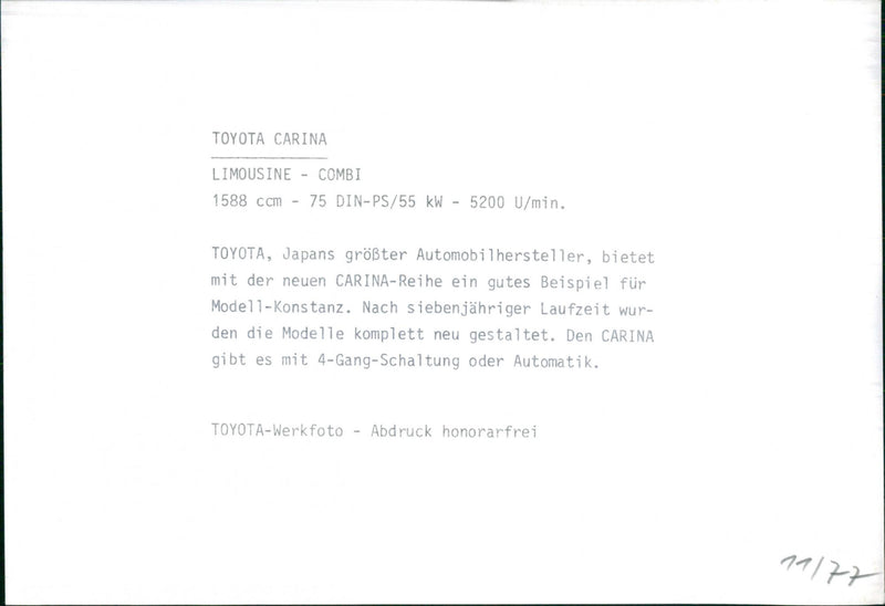 Toyota Carina. - Vintage Photograph