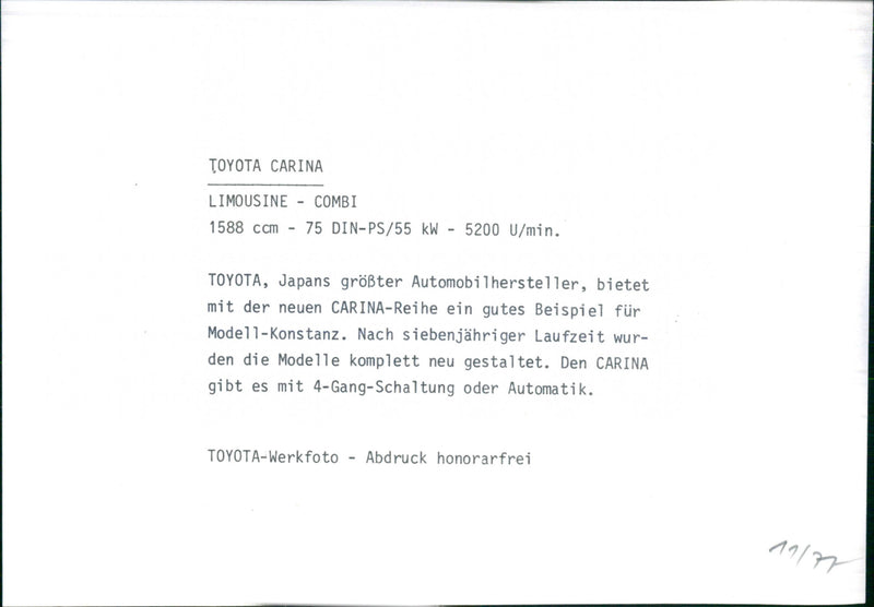 Toyota Carina. - Vintage Photograph