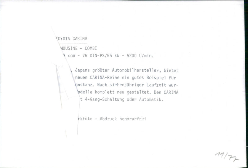 Toyota Carina. - Vintage Photograph