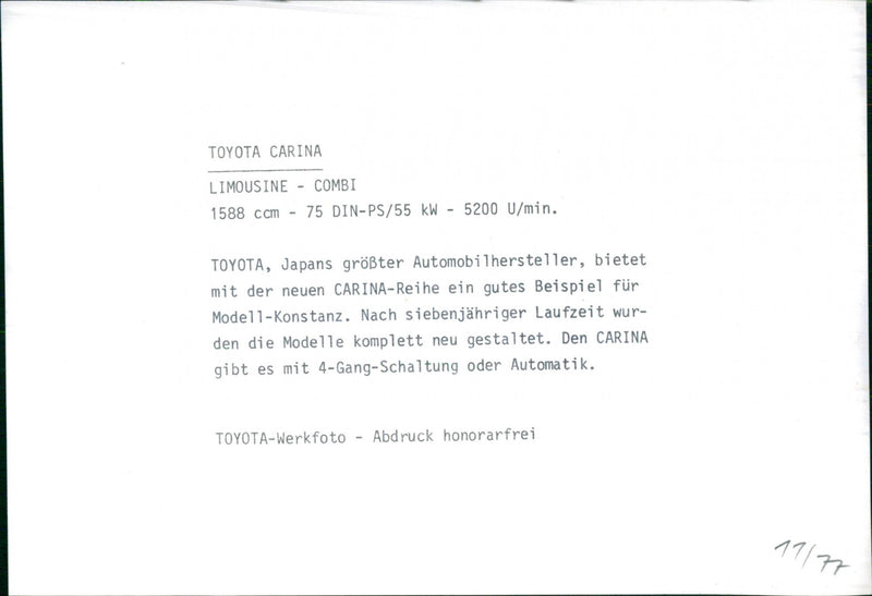 Toyota Carina. - Vintage Photograph