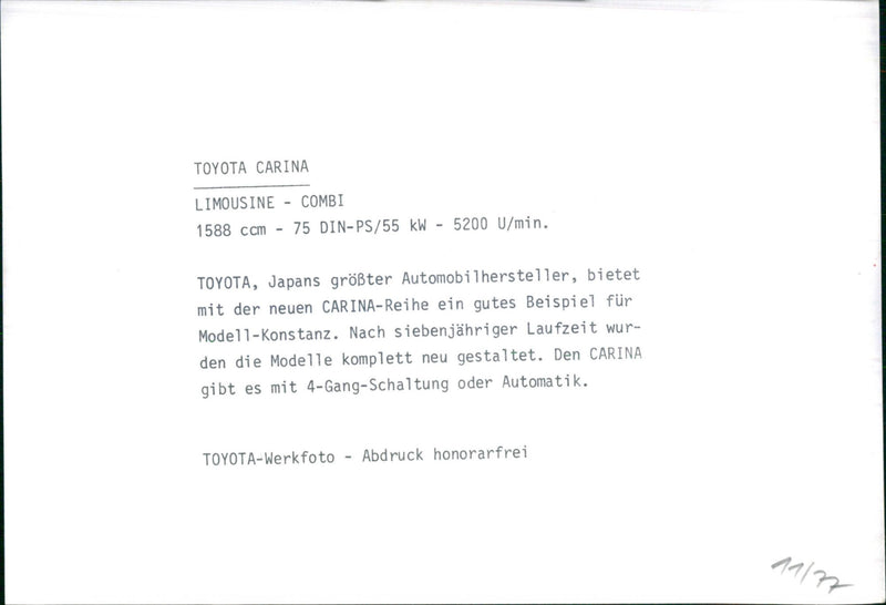 Toyota Carina. - Vintage Photograph