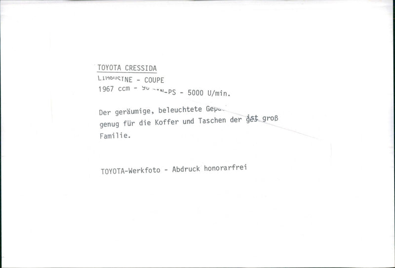 Toyota Cressida Limousine - Coupe 1967. - Vintage Photograph