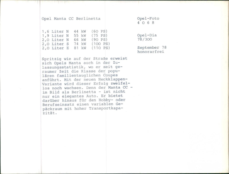 Opel Manta cc Berlinetta - Vintage Photograph