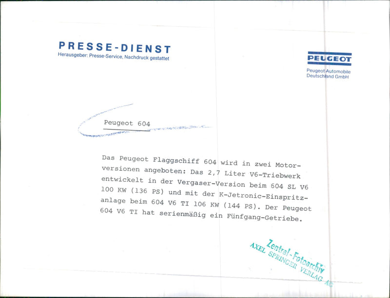 Peugeot 604. - Vintage Photograph